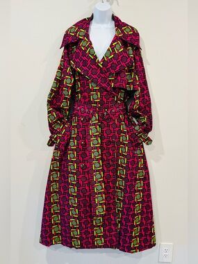 OFUURE Double Breasted Ankara Pattren Trench Coat 3XL
